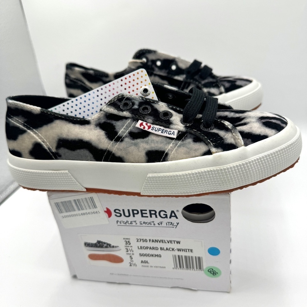 NWT Superga Classic Low Velvet Leopard Cheetah Black White Sneakers Shoes Unisex